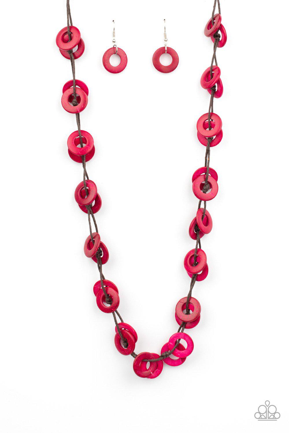 Waikiki Winds Pink Wood Necklace - Paparazzi Accessories- lightbox - CarasShop.com - Paparazzi Jewelry by Cara Jewels