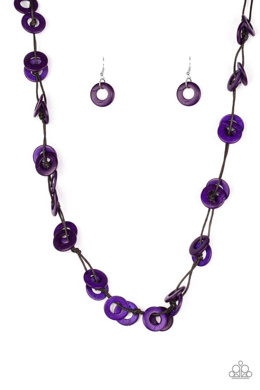 Waikiki Winds Purple Wood Necklace - Paparazzi Accessories- lightbox - CarasShop.com - Paparazzi Jewelry by Cara Jewels