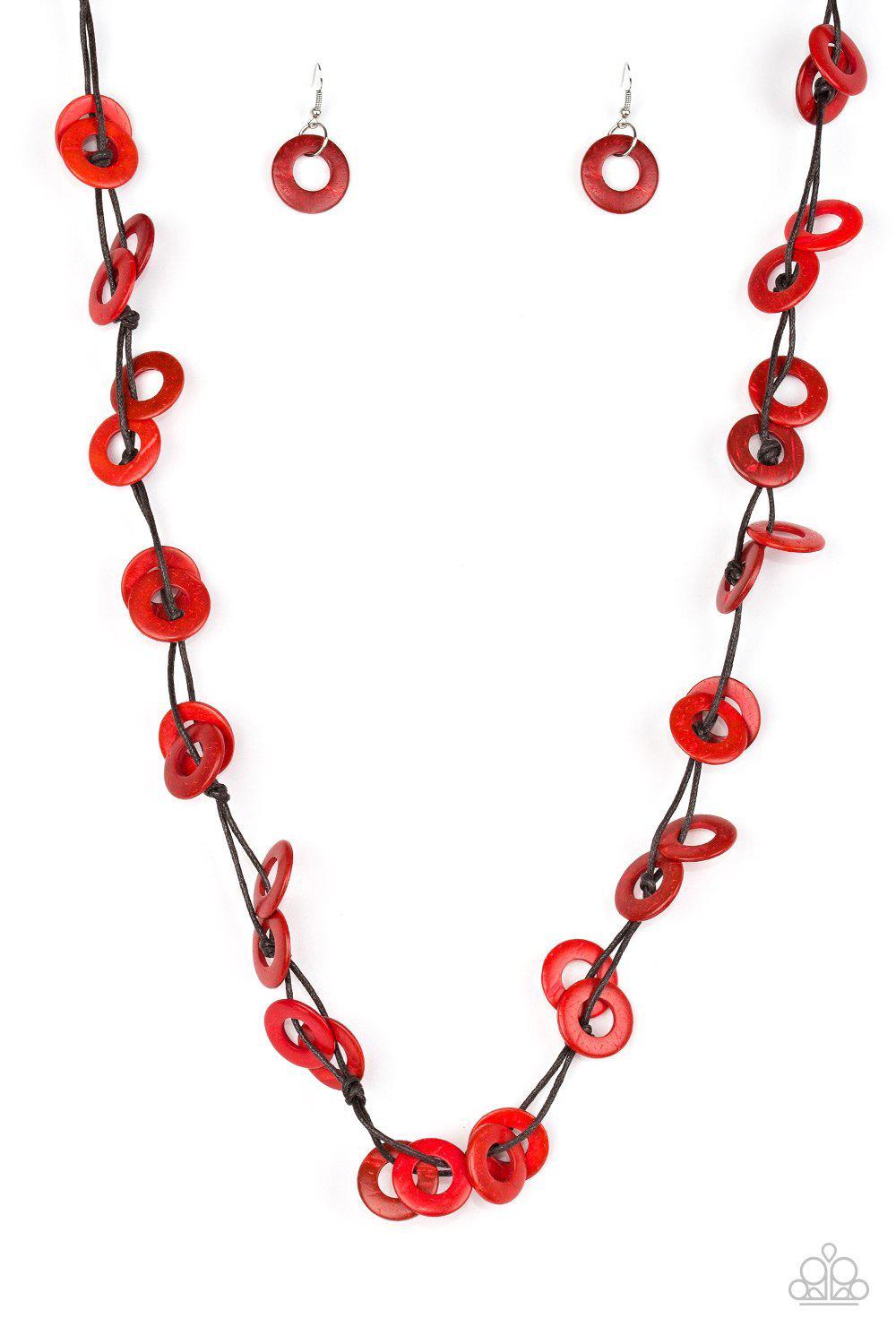 Waikiki Winds Red Wood Necklace - Paparazzi Accessories- lightbox - CarasShop.com - Paparazzi Jewelry by Cara Jewels
