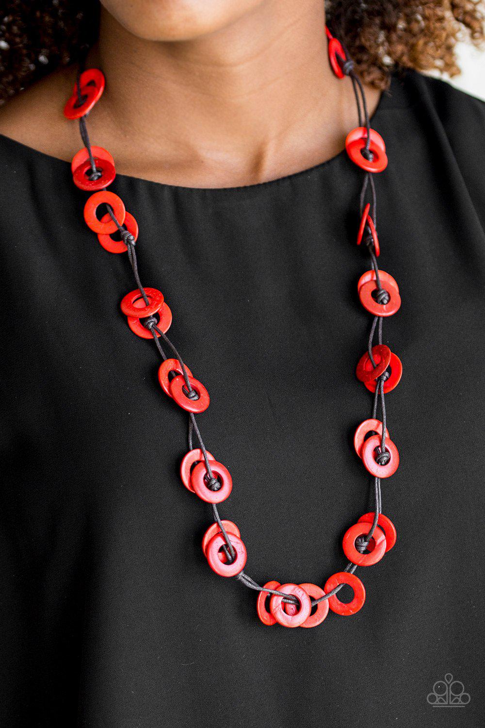 Waikiki Winds Red Wood Necklace - Paparazzi Accessories- lightbox - CarasShop.com - Paparazzi Jewelry by Cara Jewels