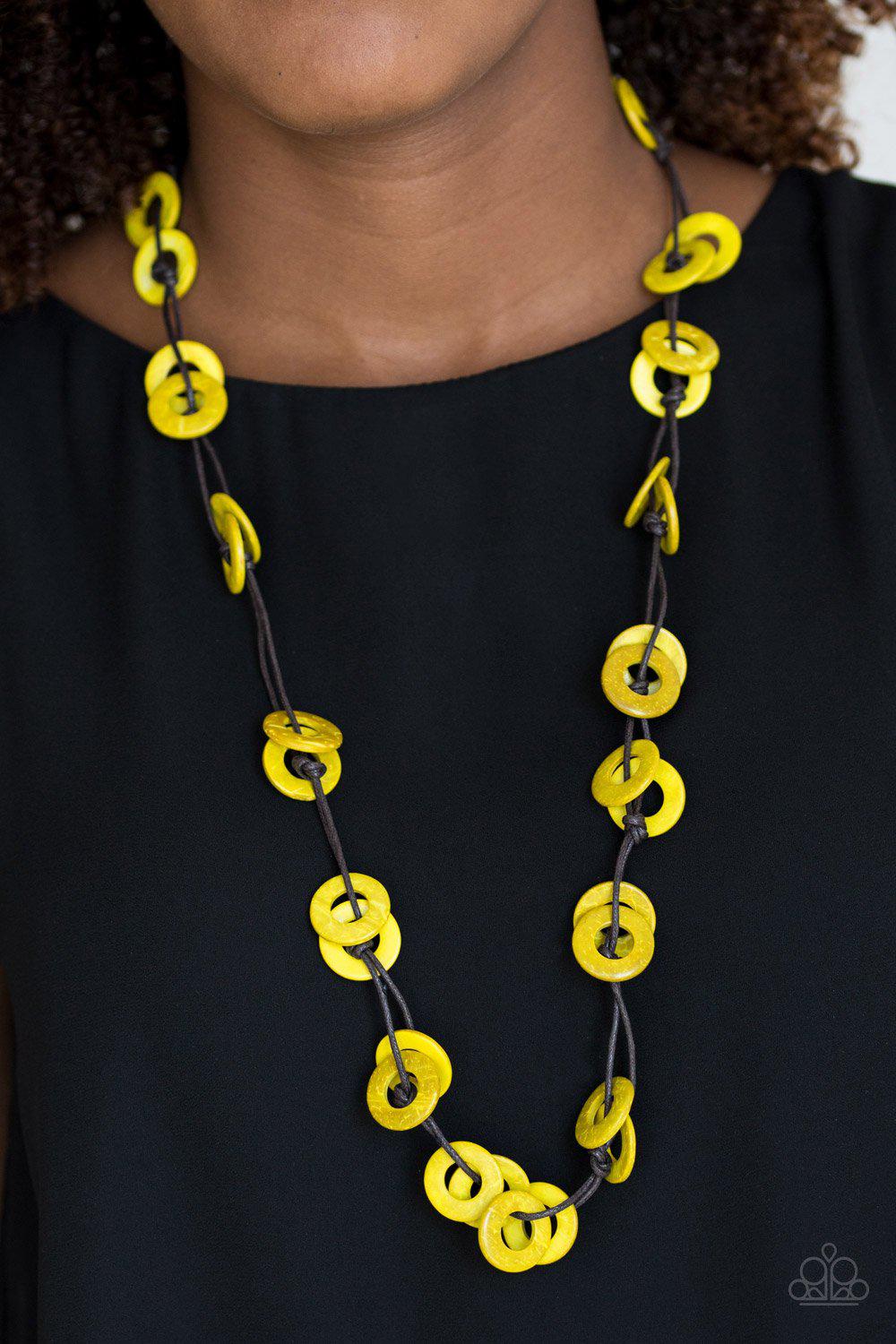 Waikiki Winds Yellow Wood Necklace - Paparazzi Accessories- lightbox - CarasShop.com - Paparazzi Jewelry by Cara Jewels