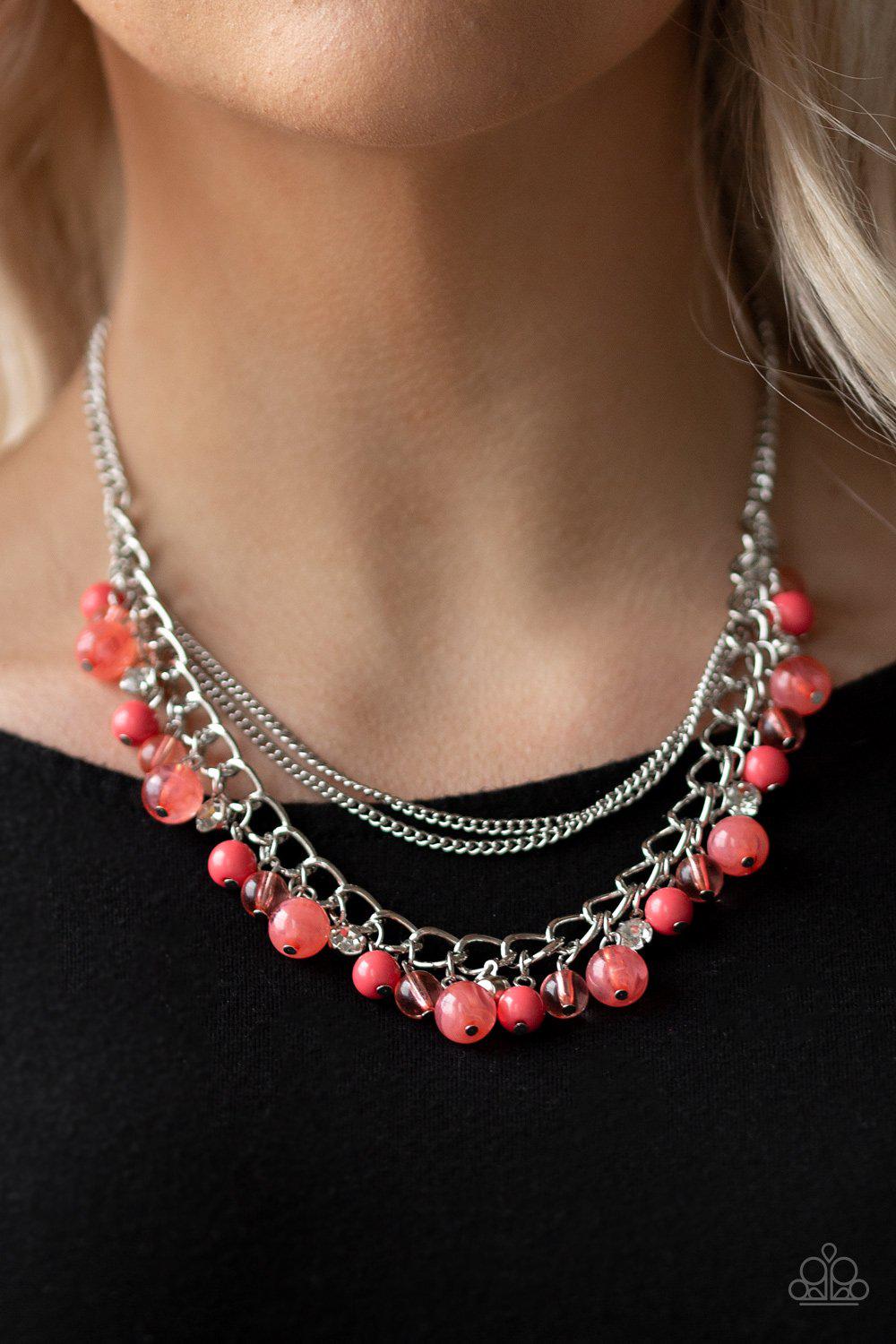 Wait and SEA Coral and Silver Necklace - Paparazzi Accessories- lightbox - CarasShop.com - Paparazzi Jewelry by Cara Jewels