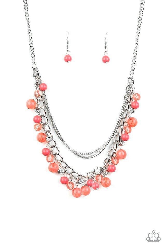 Wait and SEA Coral and Silver Necklace - Paparazzi Accessories- on model - CarasShop.com - Paparazzi Jewelry by Cara Jewels