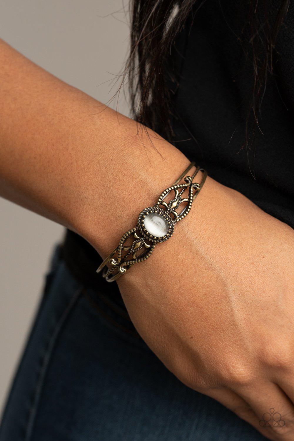 Wait and SEER Brass and Moonstone Bracelet - Paparazzi Accessories- lightbox - CarasShop.com - Paparazzi Jewelry by Cara Jewels