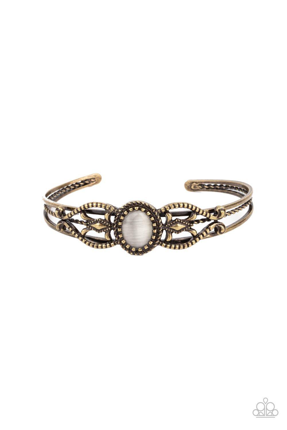 Wait and SEER Brass and Moonstone Bracelet - Paparazzi Accessories- on model - CarasShop.com - Paparazzi Jewelry by Cara Jewels
