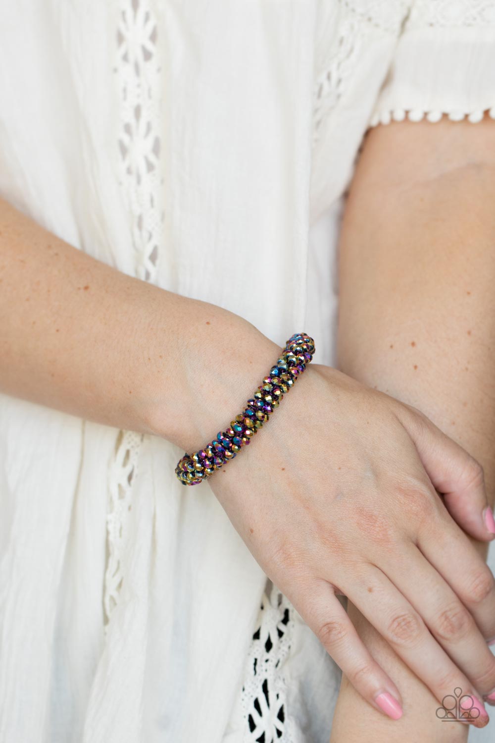 Wake Up and Sparkle Multi "Oil Spill" Bracelet - Paparazzi Accessories- on model - CarasShop.com - Paparazzi Jewelry by Cara Jewels