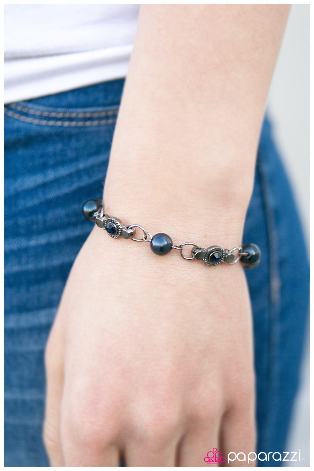 Walk Of Fame Gunmetal and Dark Blue Metallic Pearl Bracelet - Paparazzi Accessories- on model - CarasShop.com - Paparazzi Jewelry by Cara Jewels