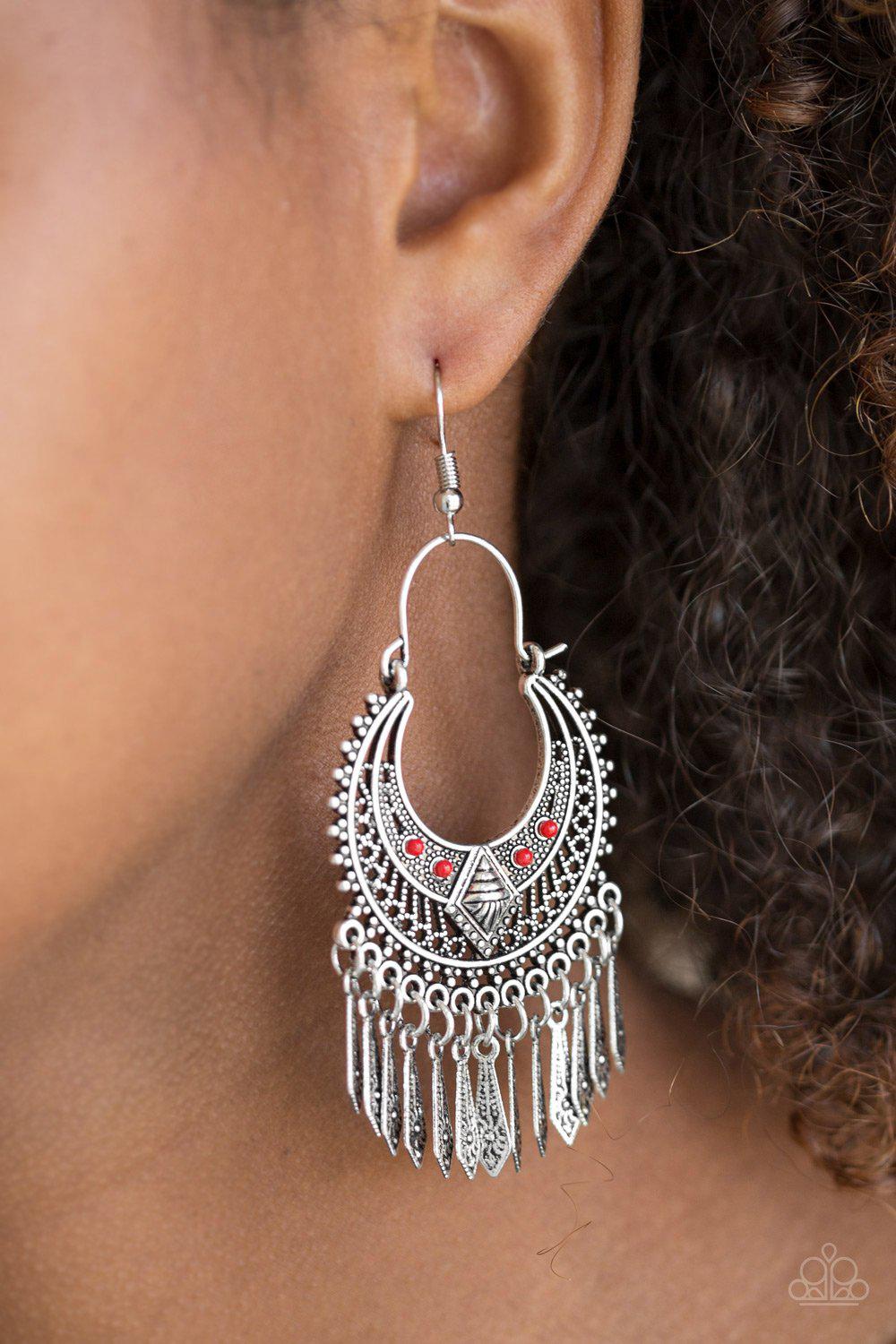 Walk On The Wildside Red Earrings - Paparazzi Accessories- lightbox - CarasShop.com - Paparazzi Jewelry by Cara Jewels