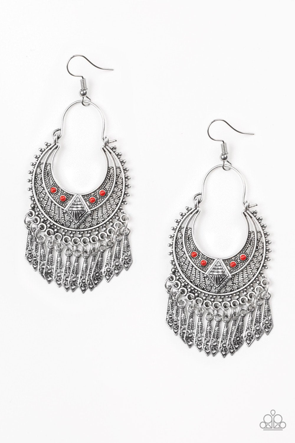 Walk On The Wildside Red Earrings - Paparazzi Accessories- on model - CarasShop.com - Paparazzi Jewelry by Cara Jewels