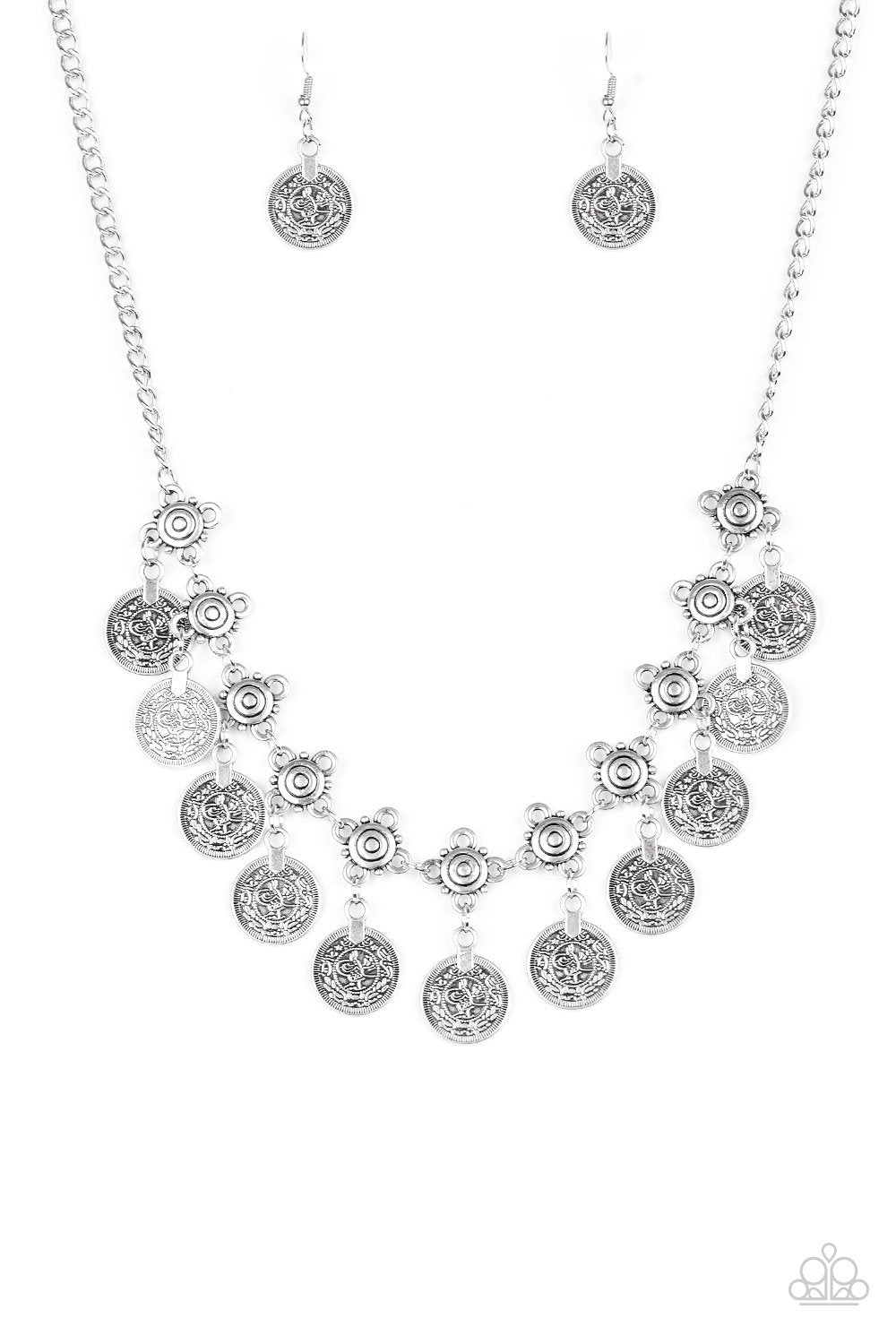 Walk The Plank Silver Coin Necklace - Paparazzi Accessories- lightbox - CarasShop.com - Paparazzi Jewelry by Cara Jewels