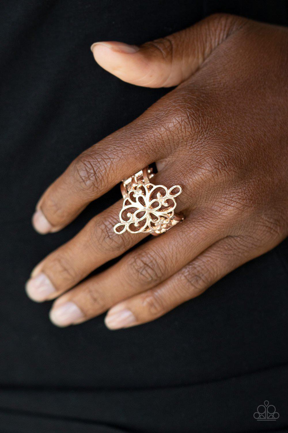 Walk The VINE Rose Gold Ring - Paparazzi Accessories- on model - CarasShop.com - Paparazzi Jewelry by Cara Jewels
