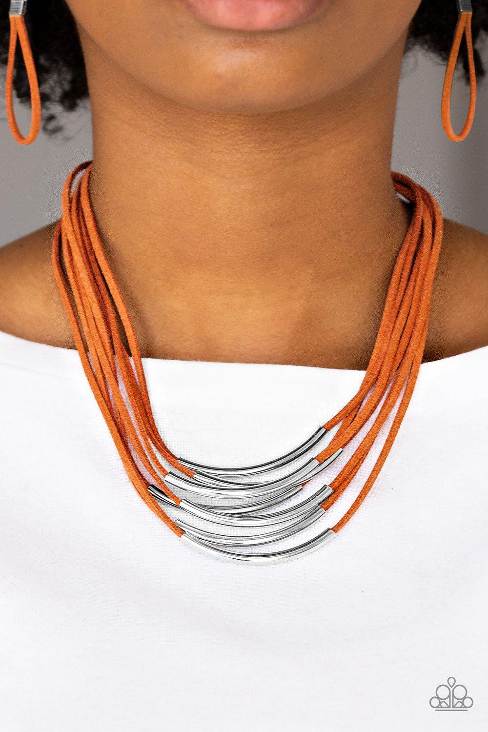 Walk The Walkabout Orange Suede Necklace - Paparazzi Accessories- lightbox - CarasShop.com - Paparazzi Jewelry by Cara Jewels