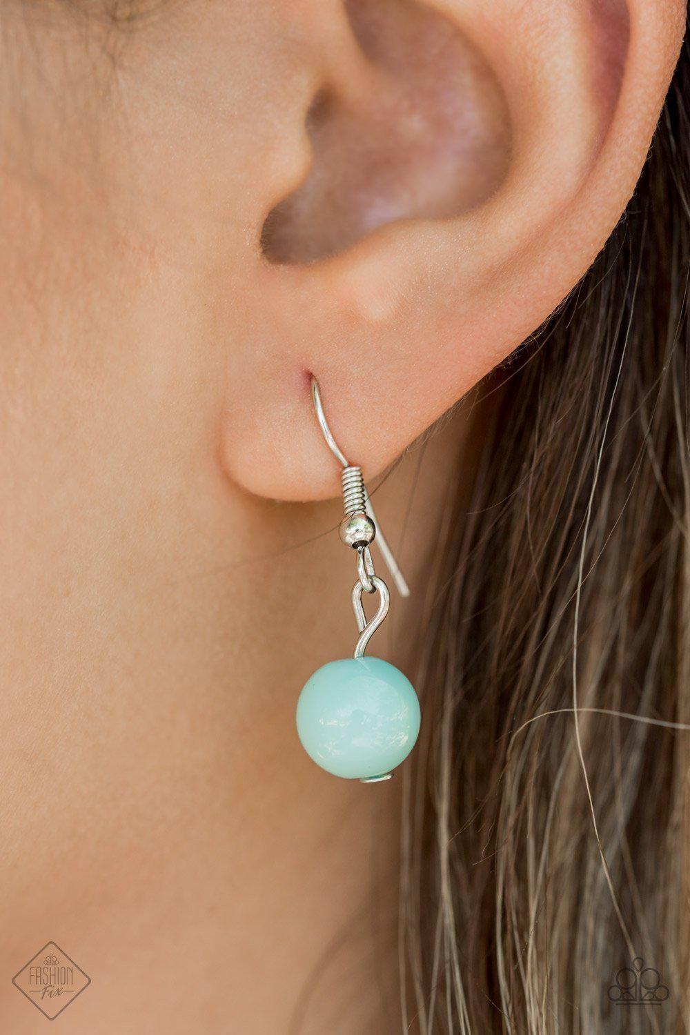 Walk this BROADWAY Pale Blue Necklace and matching Earrings - Paparazzi Accessories- on model - CarasShop.com - Paparazzi Jewelry by Cara Jewels