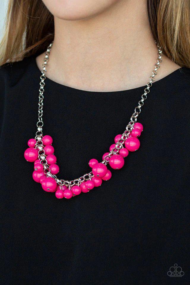 Walk This BROADWAY Pink Necklace - Paparazzi Accessories- on model - CarasShop.com - Paparazzi Jewelry by Cara Jewels