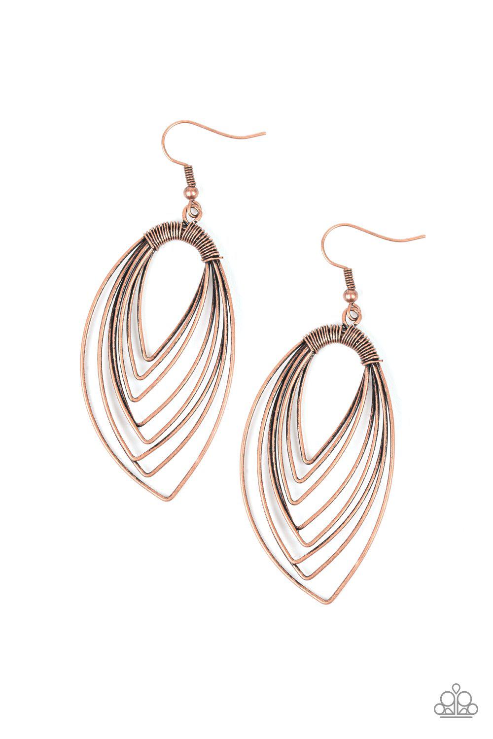 Walkabout Ware Copper Wire Teardrop Earrings - Paparazzi Accessories- on model - CarasShop.com - Paparazzi Jewelry by Cara Jewels