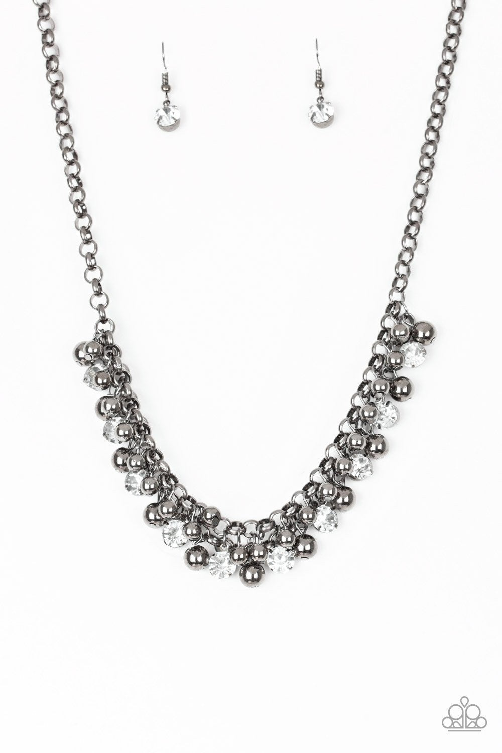 Wall Street Winner Gunmetal Black and White Rhinestone Necklace - Paparazzi Accessories- lightbox - CarasShop.com - Paparazzi Jewelry by Cara Jewels