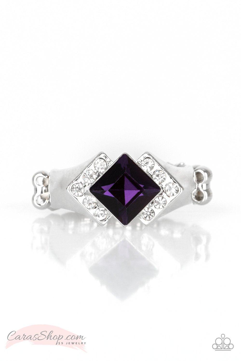 Wallstreet Winner Purple Gem Ring - Paparazzi Accessories- on model - CarasShop.com - Paparazzi Jewelry by Cara Jewels