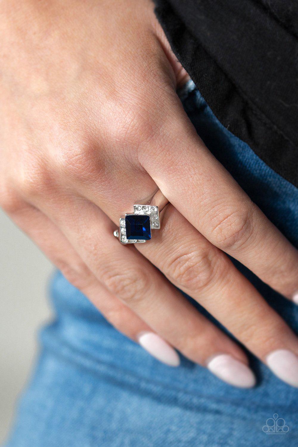 Wallstreet Winner Sapphire Blue Rhinestone Ring - Paparazzi Accessories- lightbox - CarasShop.com - Paparazzi Jewelry by Cara Jewels