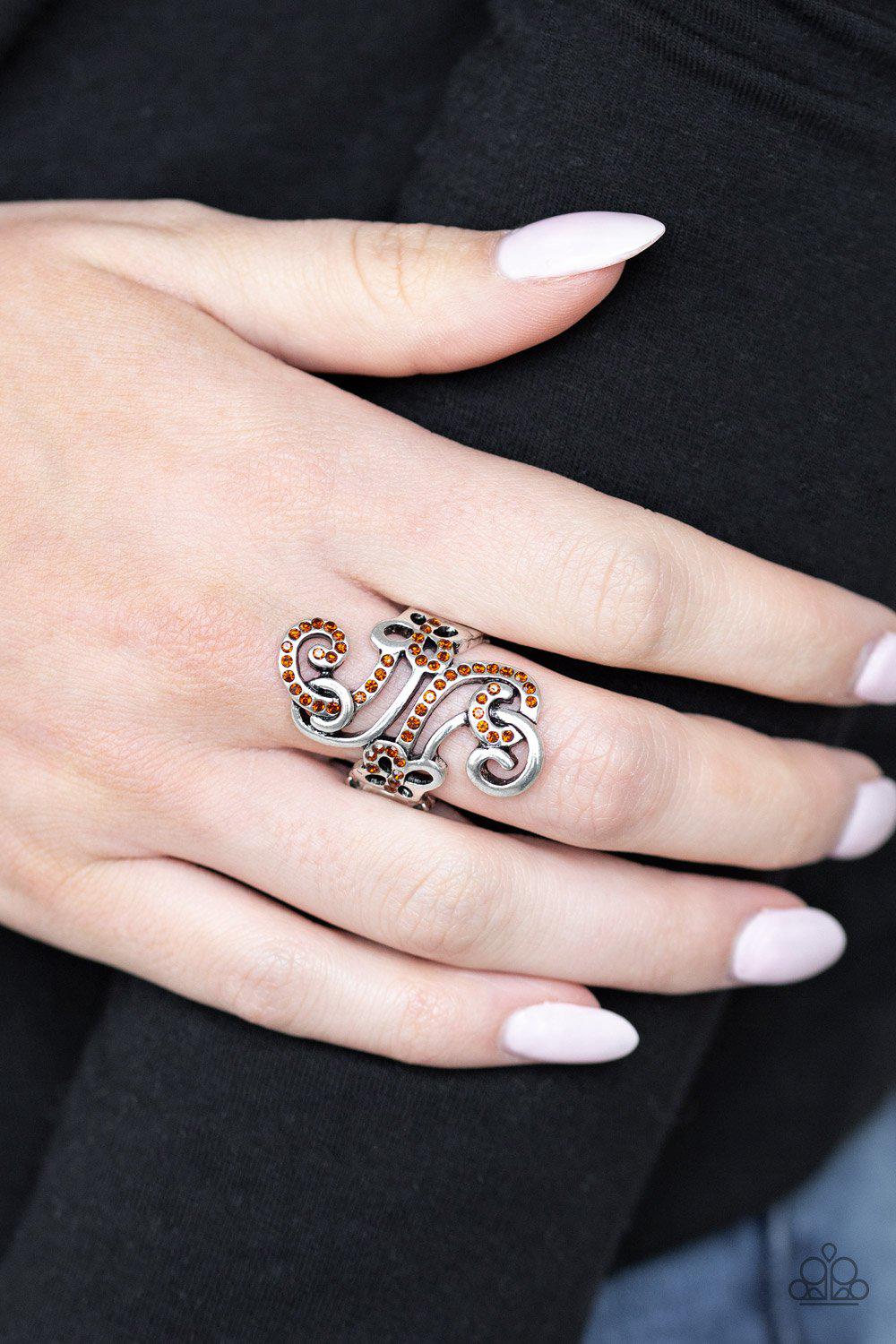 Waltzing Wonders Brown Ring - Paparazzi Accessories- on model - CarasShop.com - Paparazzi Jewelry by Cara Jewels