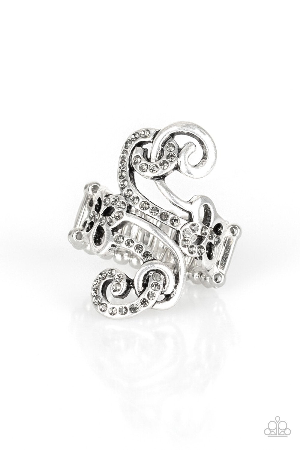 Waltzing Wonders Silver Ring - Paparazzi Accessories- on model - CarasShop.com - Paparazzi Jewelry by Cara Jewels