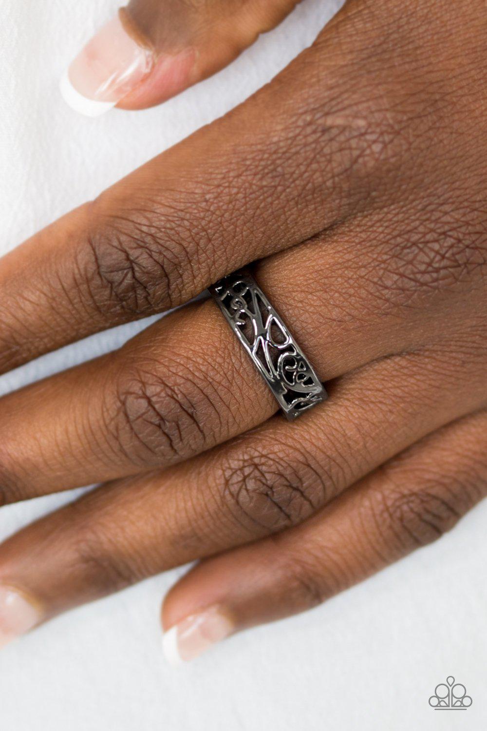 Wandering Wisteria Black Gunmetal Ring - Paparazzi Accessories- lightbox - CarasShop.com - Paparazzi Jewelry by Cara Jewels