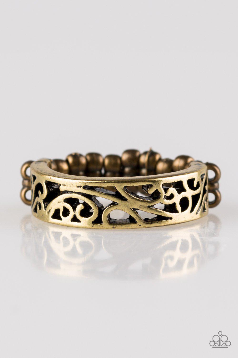 Wandering Wisteria Brass Ring - Paparazzi Accessories- on model - CarasShop.com - Paparazzi Jewelry by Cara Jewels