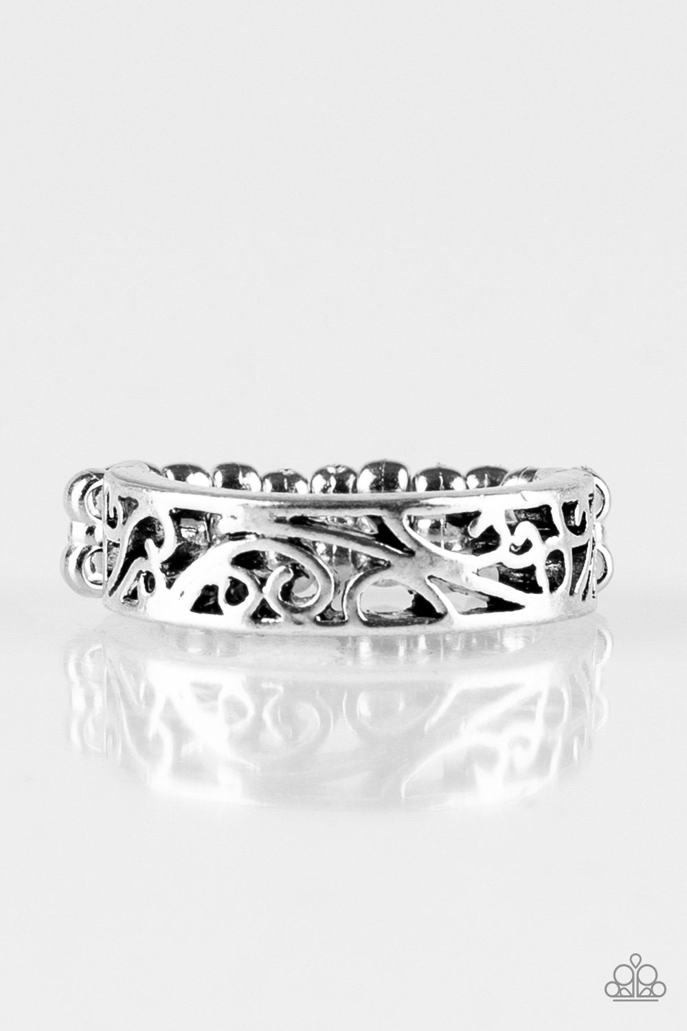 Wandering Wisteria Silver Ring - Paparazzi Accessories- on model - CarasShop.com - Paparazzi Jewelry by Cara Jewels
