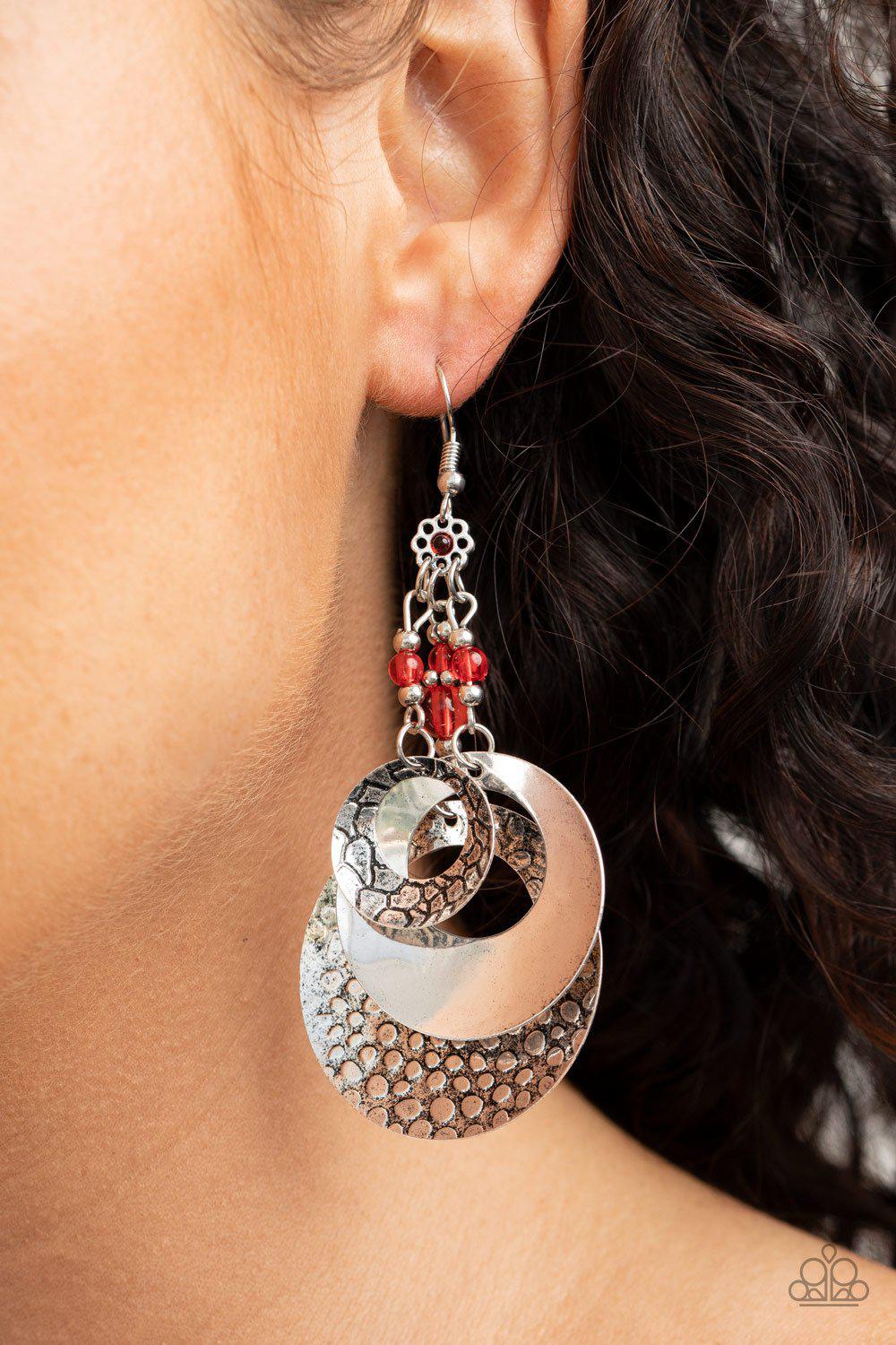 Wanderlust Garden Red and Silver Earrings - Paparazzi Accessories- lightbox - CarasShop.com - Paparazzi Jewelry by Cara Jewels