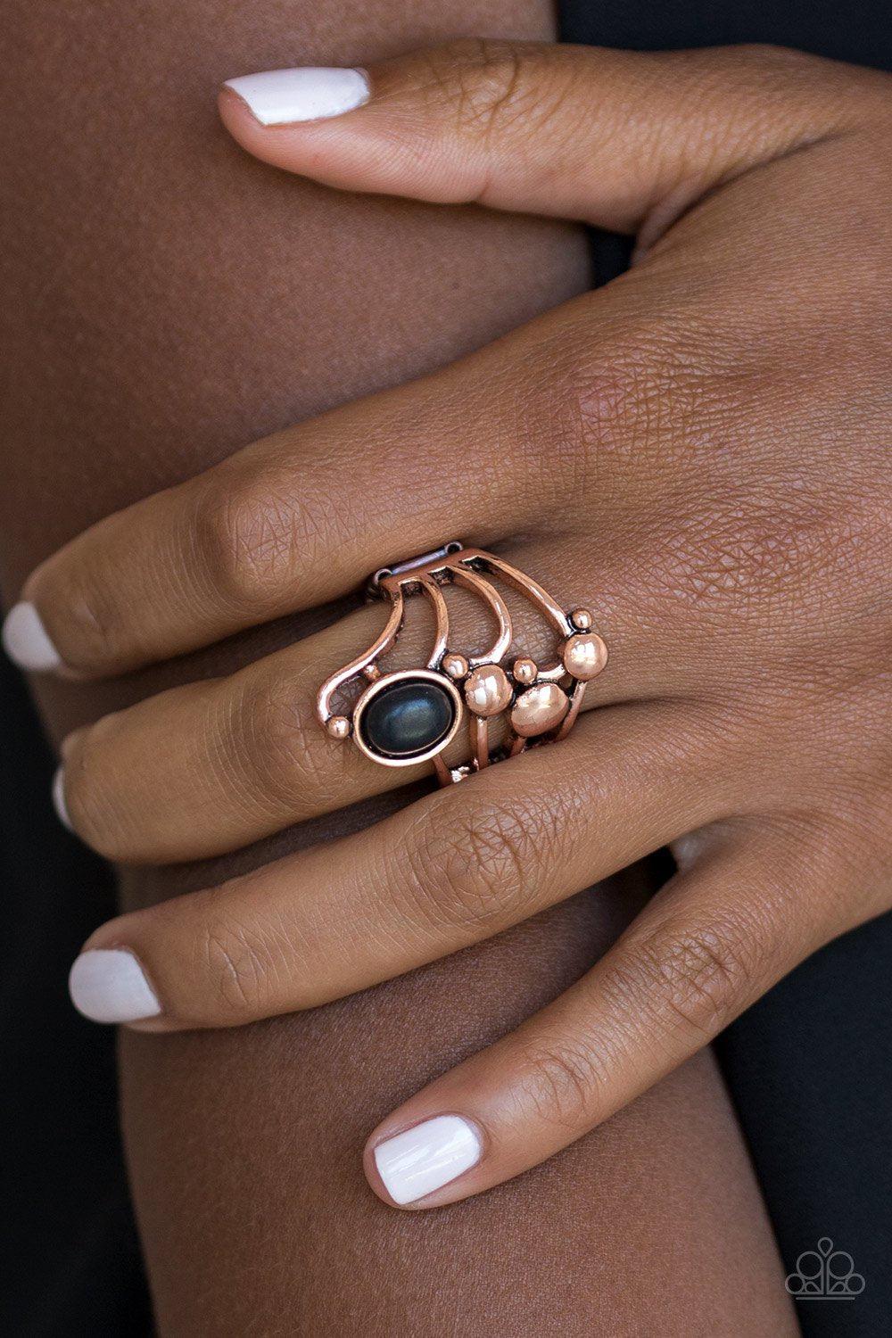 Wanderlust Wanderer Copper and Black Stone Ring - Paparazzi Accessories- lightbox - CarasShop.com - Paparazzi Jewelry by Cara Jewels