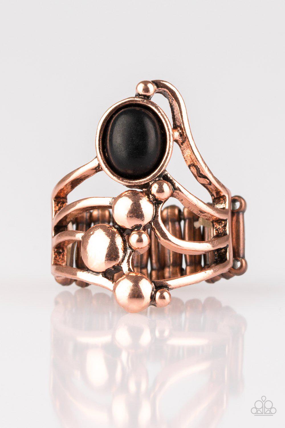Wanderlust Wanderer Copper and Black Stone Ring - Paparazzi Accessories- on model - CarasShop.com - Paparazzi Jewelry by Cara Jewels