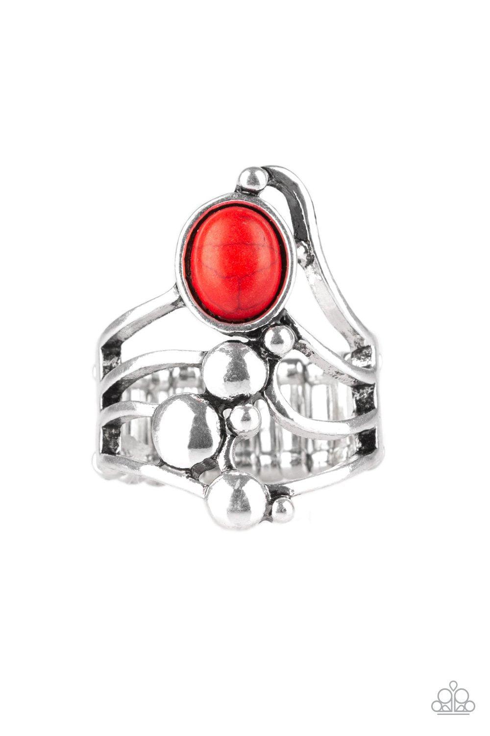 Wanderlust Wanderer Silver and Red Stone Ring - Paparazzi Accessories- lightbox - CarasShop.com - Paparazzi Jewelry by Cara Jewels