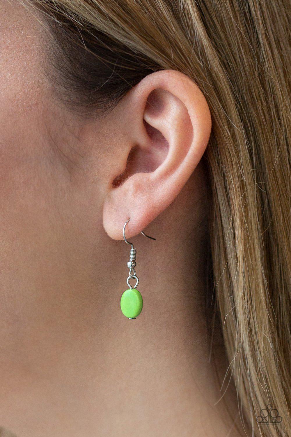 Wanderlust Way Green and Silver Necklace and matching Earrings - Paparazzi Accessories - free matching earrings -CarasShop.com - Paparazzi Jewelry by Cara Jewels