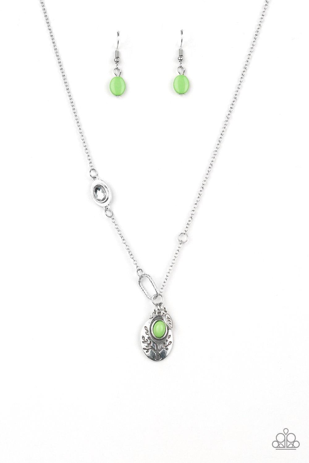 Wanderlust Way Green and Silver Necklace and matching Earrings - Paparazzi Accessories- lightbox - CarasShop.com - Paparazzi Jewelry by Cara Jewels