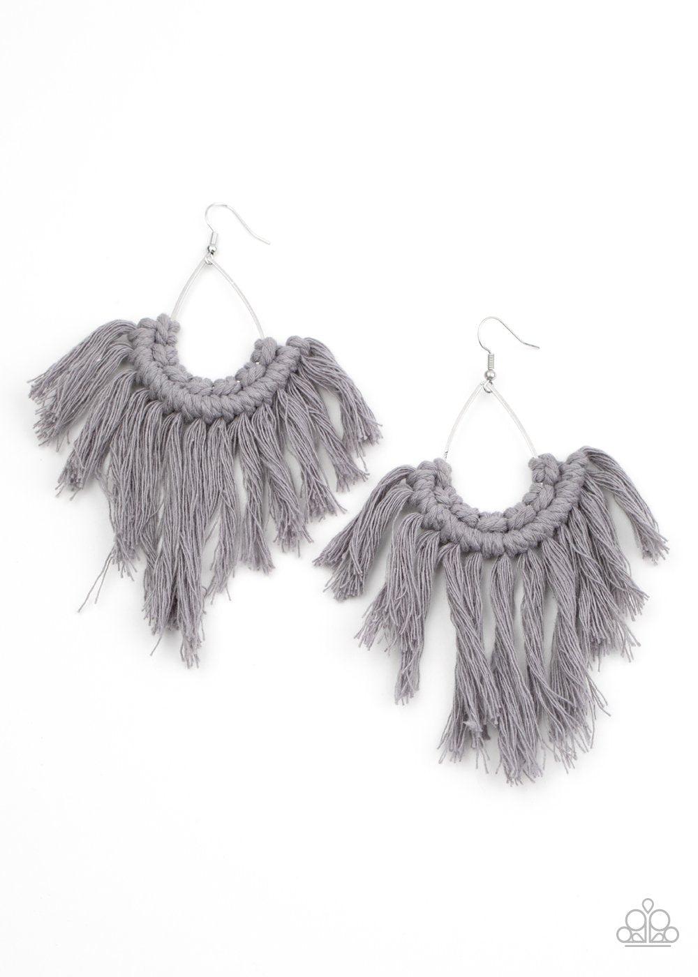 Wanna Piece Of MACRAME Silver Earrings - Paparazzi Accessories- lightbox - CarasShop.com - Paparazzi Jewelry by Cara Jewels