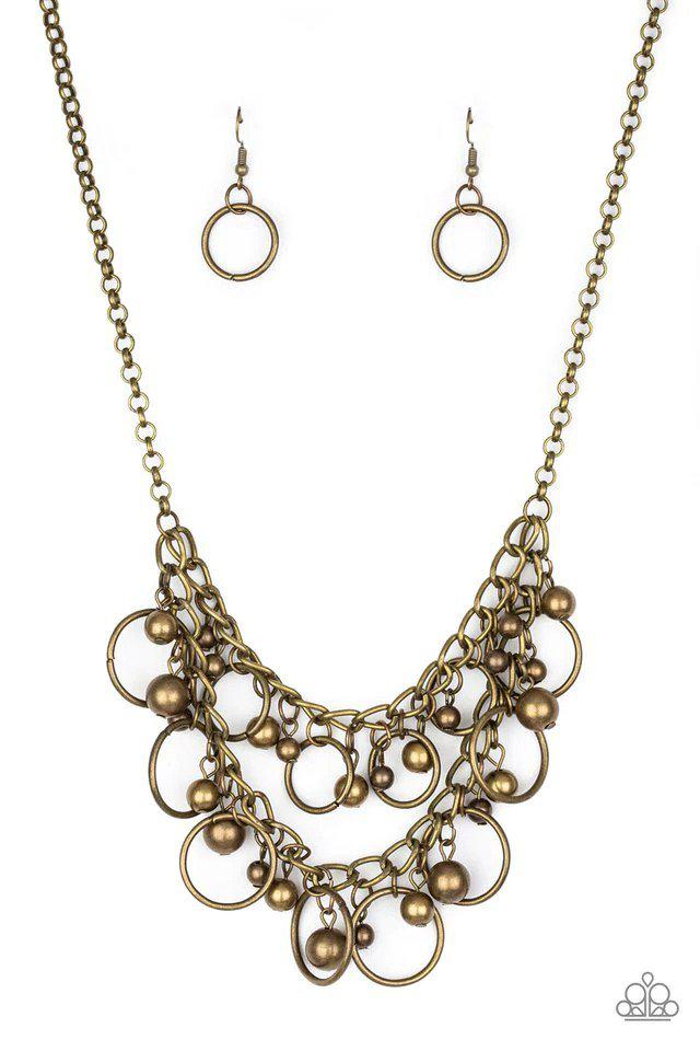 Warning Bells Brass Necklace - Paparazzi Accessories- lightbox - CarasShop.com - Paparazzi Jewelry by Cara Jewels