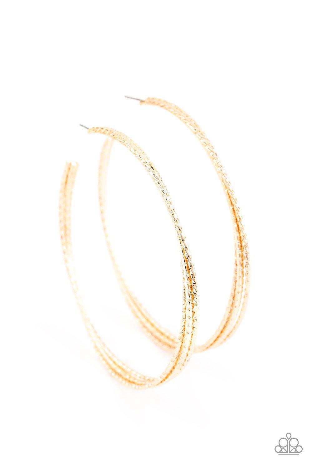 Watch and Learn Gold Hoop Earrings - Paparazzi Accessories- lightbox - CarasShop.com - Paparazzi Jewelry by Cara Jewels