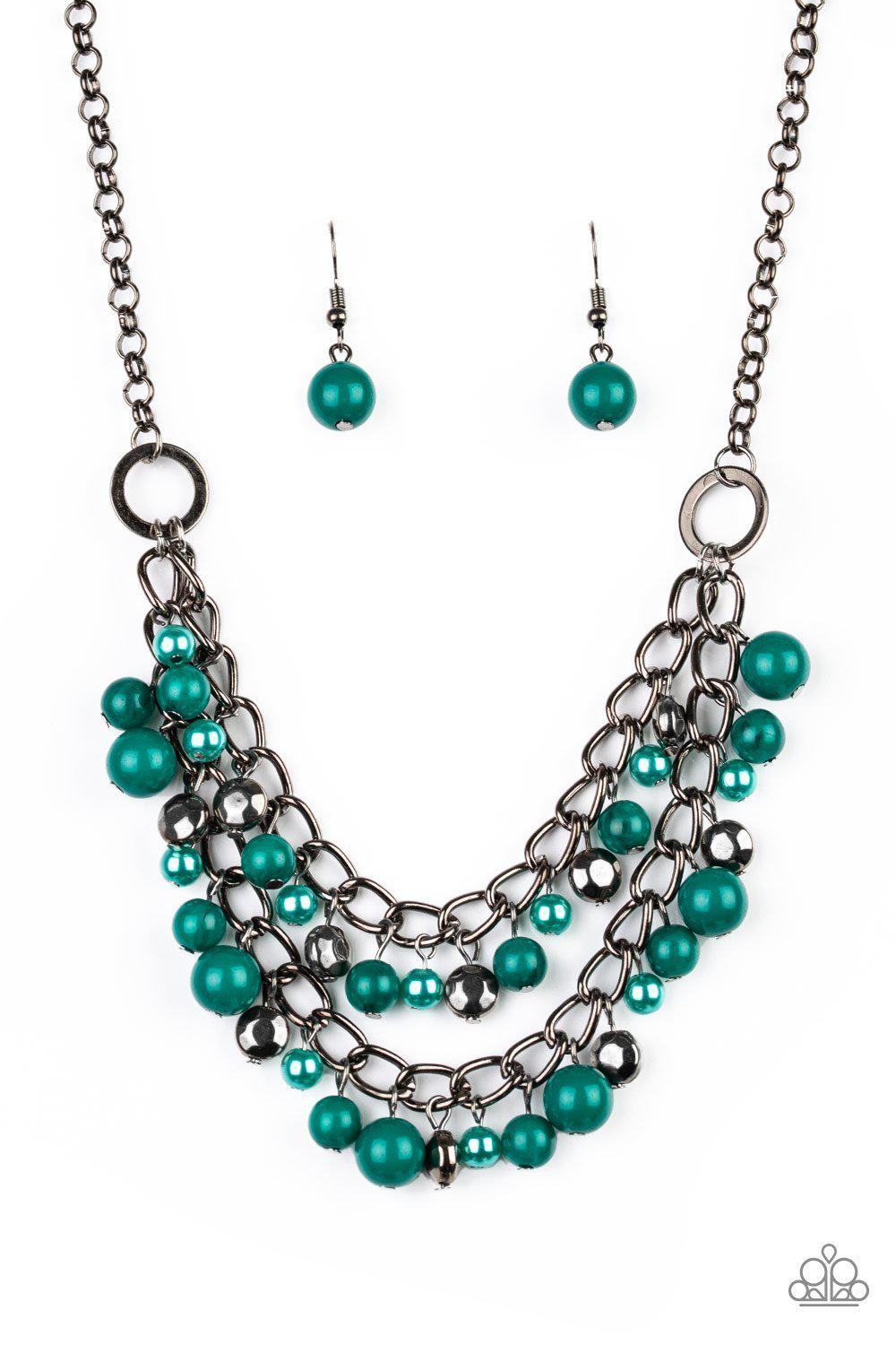 Watch Me Now Gunmetal and Green Necklace - Paparazzi Accessories- lightbox - CarasShop.com - Paparazzi Jewelry by Cara Jewels