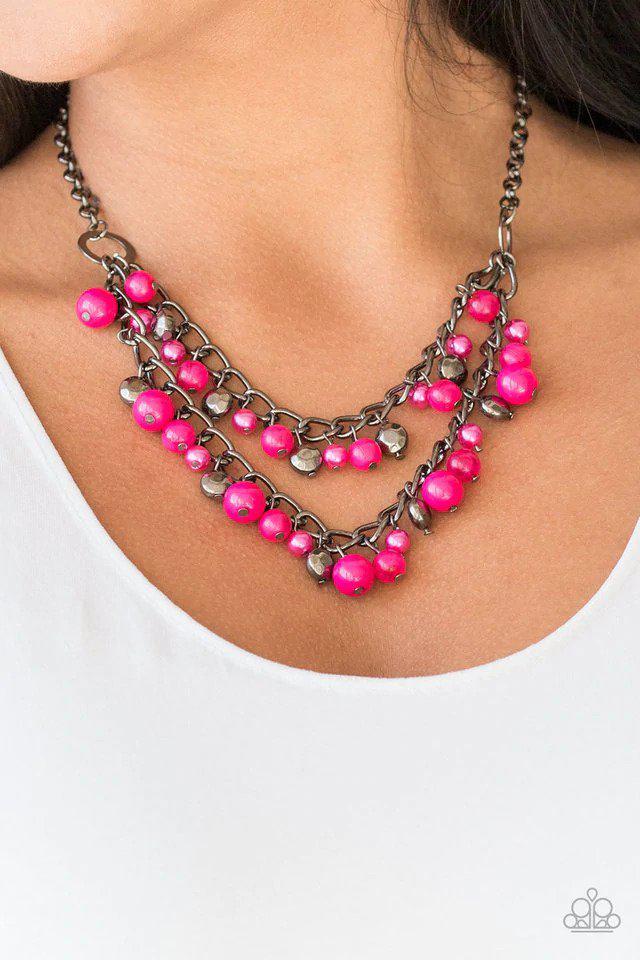 Watch Me Now Pink Necklace - Paparazzi Accessories- on model - CarasShop.com - Paparazzi Jewelry by Cara Jewels