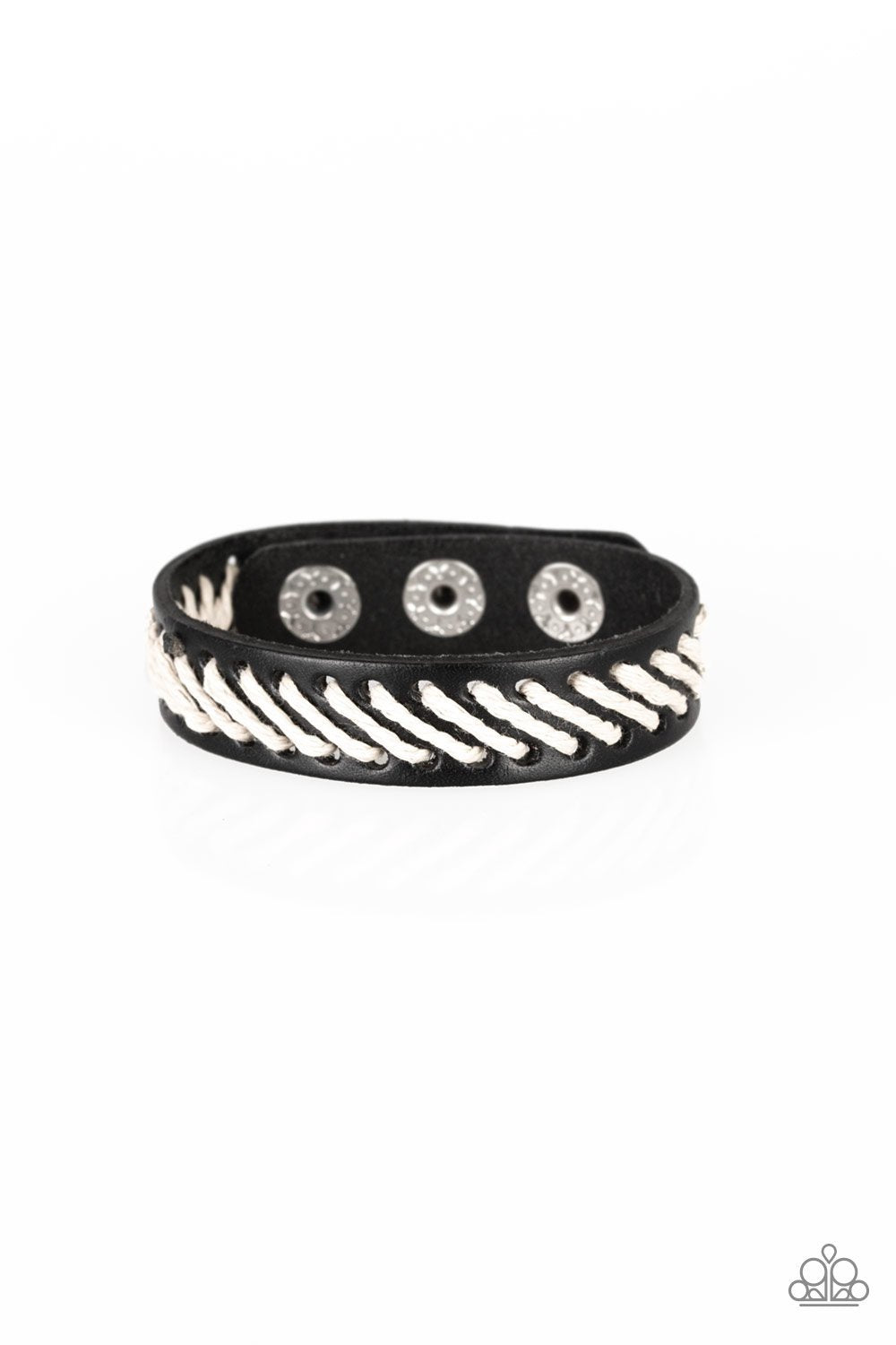 Watch Your BACKPACKER Black and White Urban Wrap Snap Bracelet - Paparazzi Accessories- lightbox - CarasShop.com - Paparazzi Jewelry by Cara Jewels