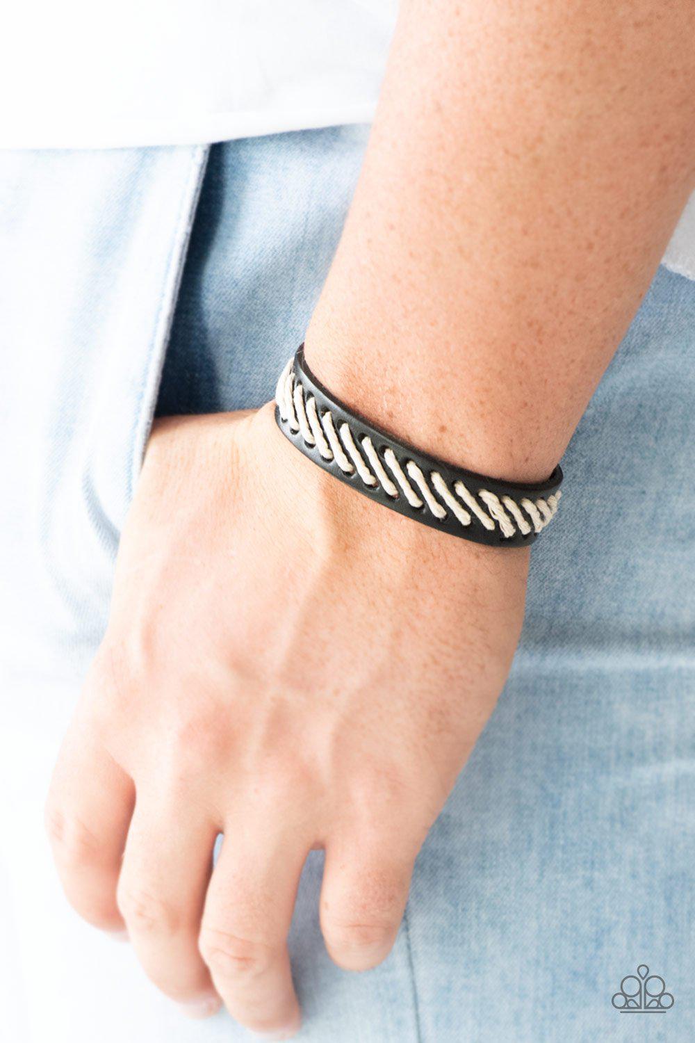 Watch Your BACKPACKER Black and White Urban Wrap Snap Bracelet - Paparazzi Accessories- lightbox - CarasShop.com - Paparazzi Jewelry by Cara Jewels