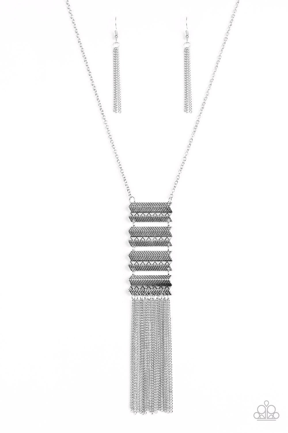 Watch Your Step Silver Necklace - Paparazzi Accessories- lightbox - CarasShop.com - Paparazzi Jewelry by Cara Jewels