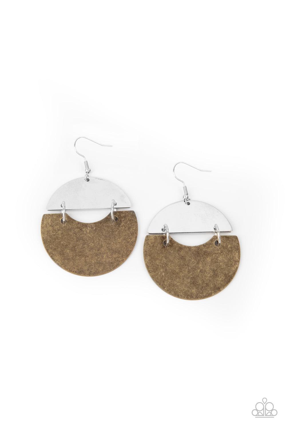 Watching the Sunrise Brass and Silver Earrings - Paparazzi Accessories- lightbox - CarasShop.com - Paparazzi Jewelry by Cara Jewels