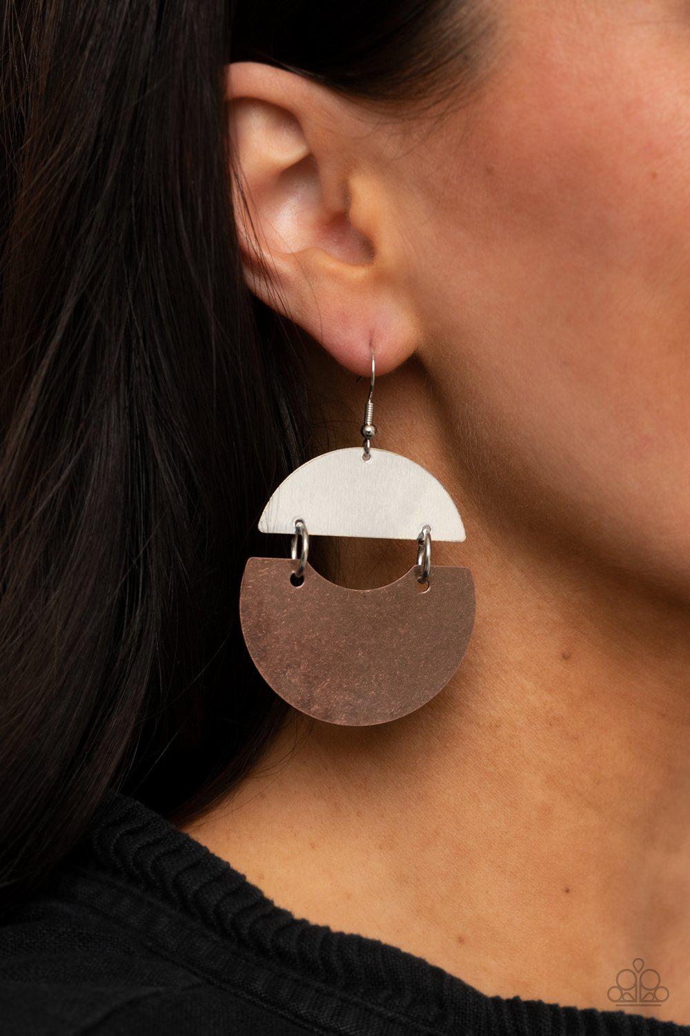 Watching The Sunrise Copper and Silver Earrings - Paparazzi Accessories- lightbox - CarasShop.com - Paparazzi Jewelry by Cara Jewels