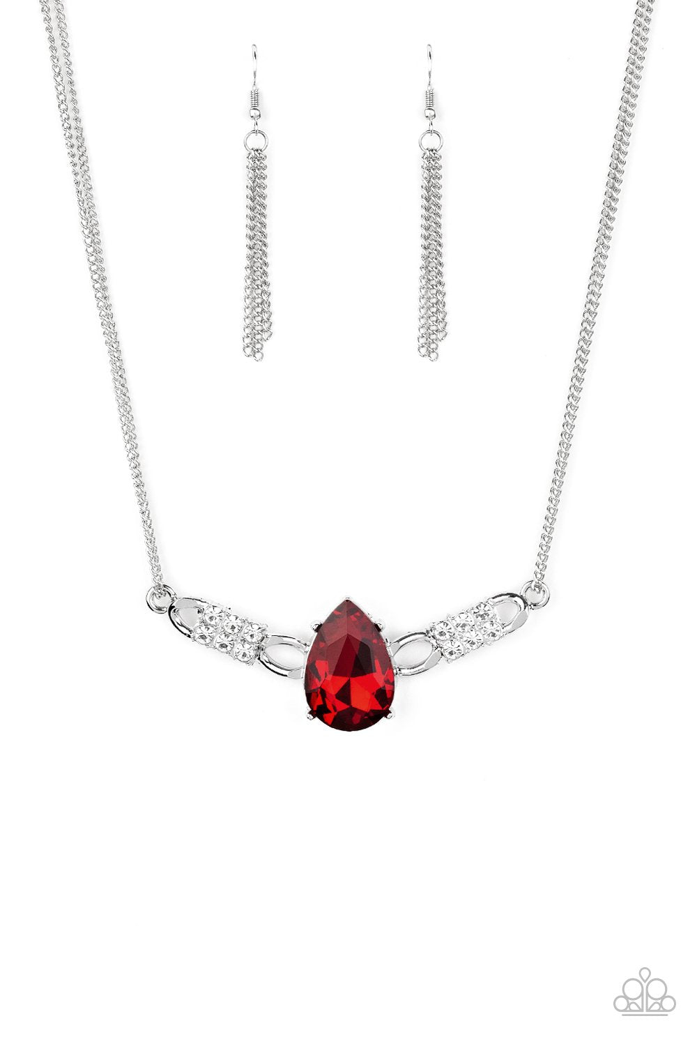 Way To Make An Entrance Red and White Rhinestone Necklace - Paparazzi Accessories - free matching earrings -CarasShop.com - Paparazzi Jewelry by Cara Jewels