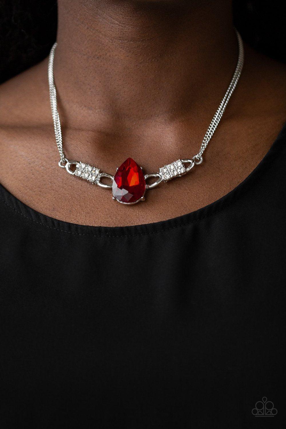 Way To Make An Entrance Red and White Rhinestone Necklace - Paparazzi Accessories- lightbox - CarasShop.com - Paparazzi Jewelry by Cara Jewels