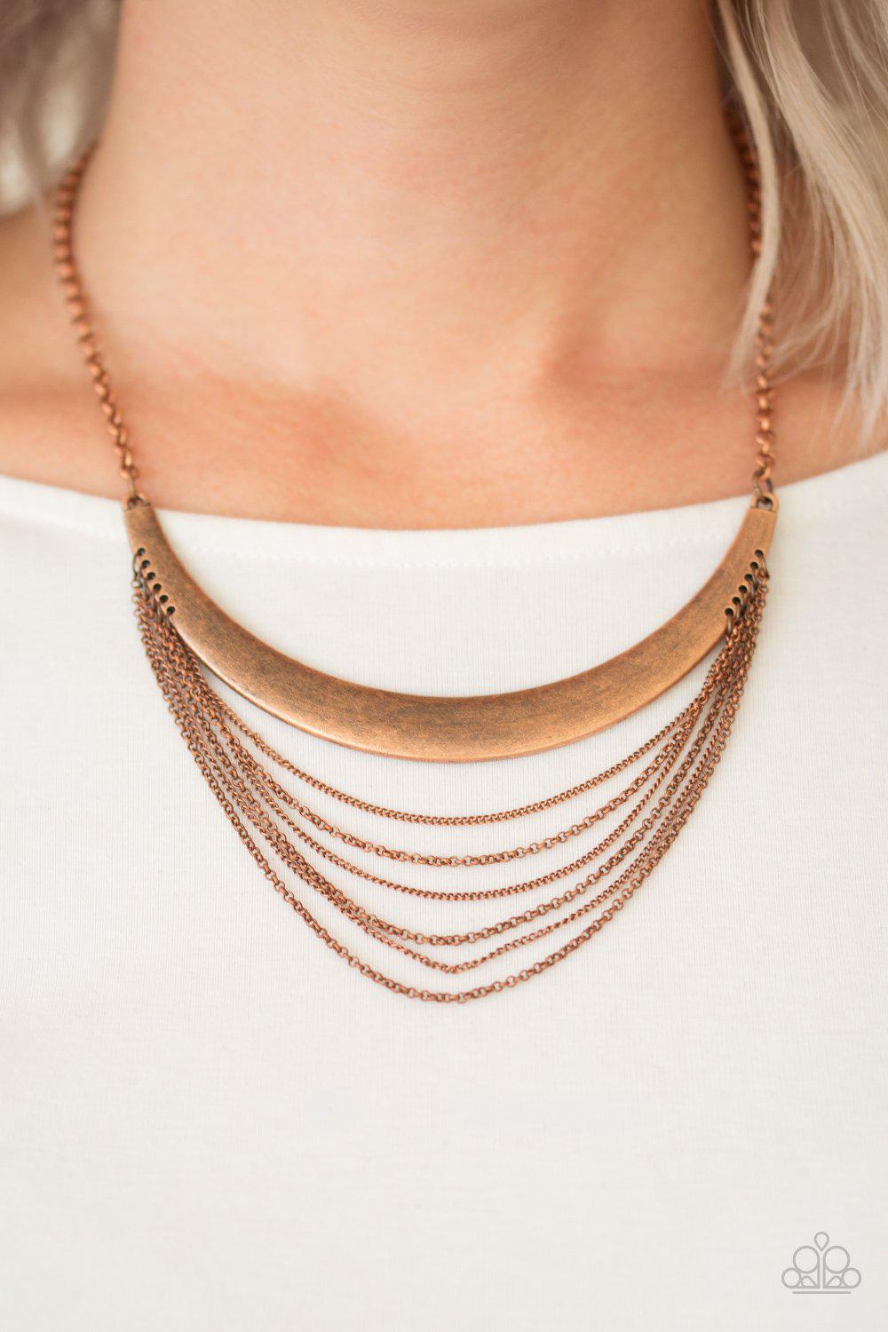 Way Wayfarer Copper Necklace - Paparazzi Accessories- on model - CarasShop.com - Paparazzi Jewelry by Cara Jewels