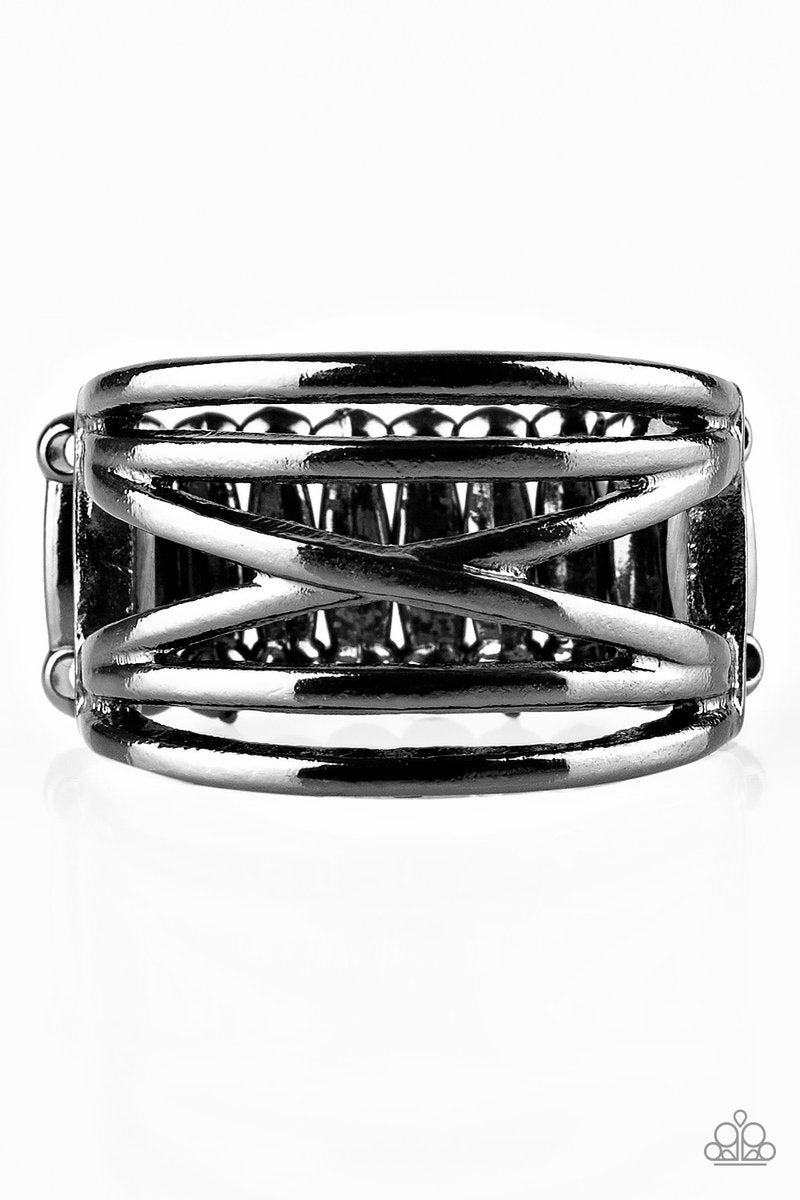 Way Wayward Gunmetal Black Ring - Paparazzi Accessories- lightbox - CarasShop.com - Paparazzi Jewelry by Cara Jewels