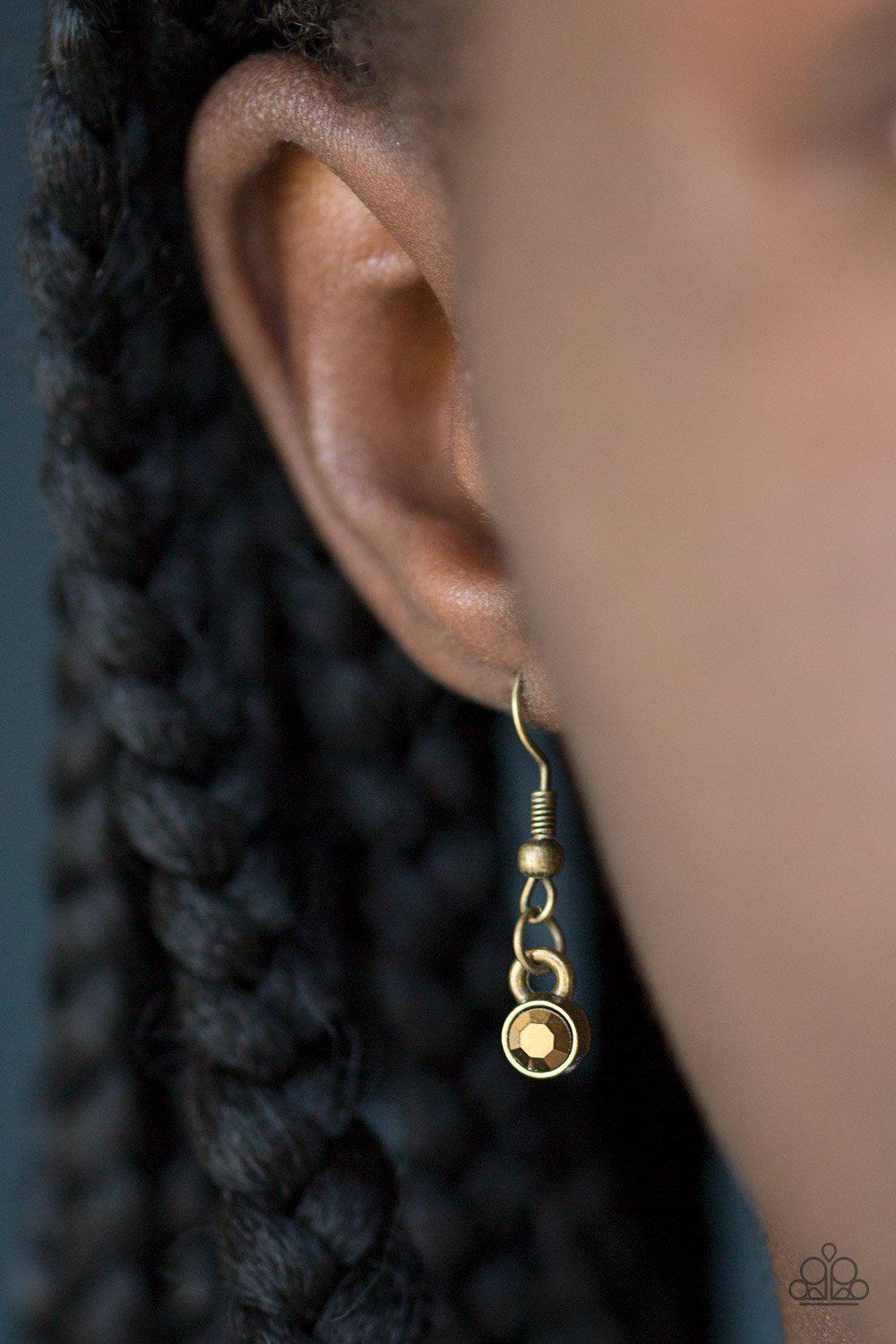 Web Design Brass and Rhinestone Necklace - Paparazzi Accessories - free matching earrings -CarasShop.com - Paparazzi Jewelry by Cara Jewels