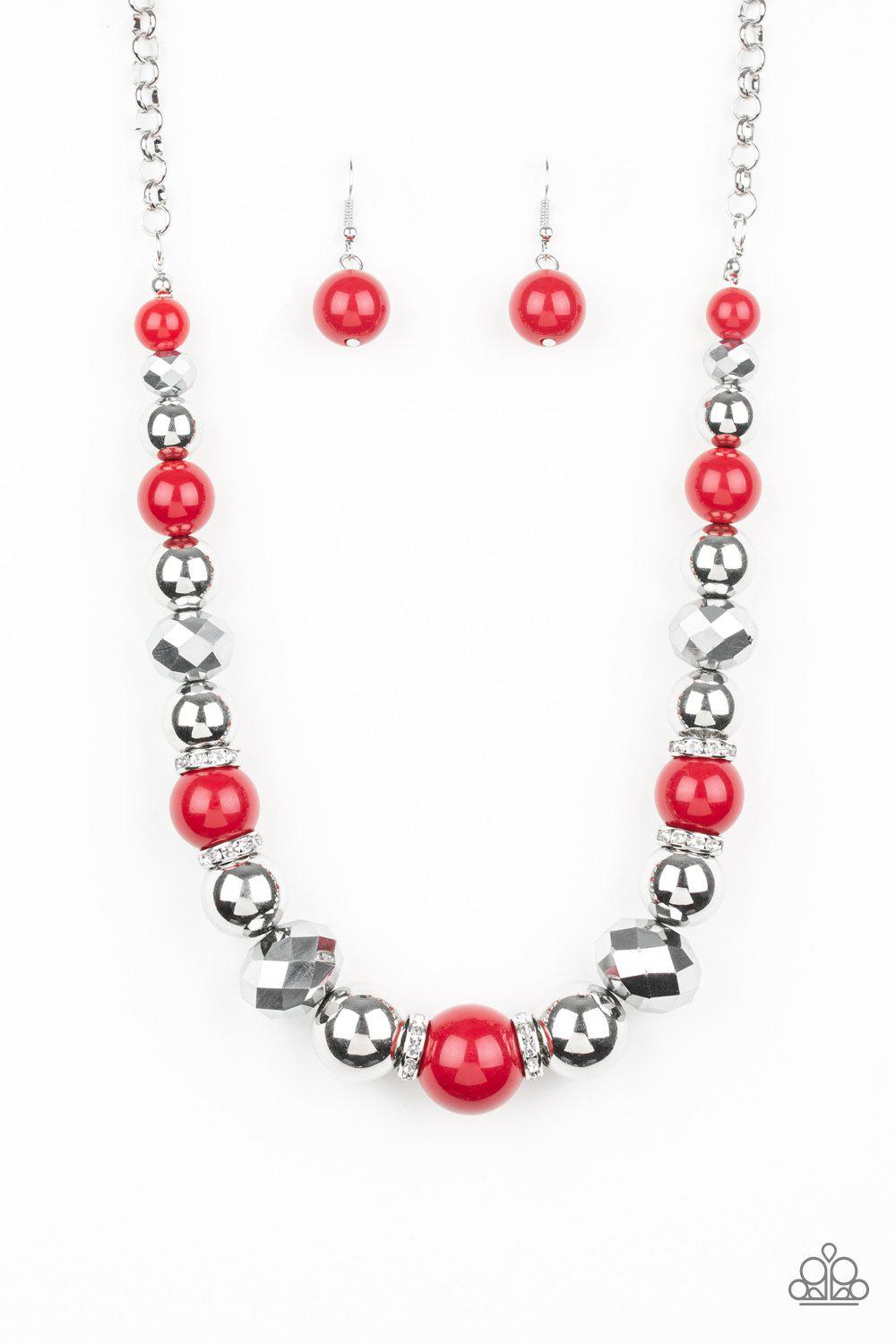 Weekend Party Red and Silver Necklace - Paparazzi Accessories- lightbox - CarasShop.com - Paparazzi Jewelry by Cara Jewels