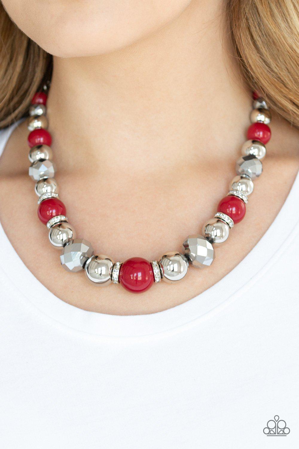 Weekend Party Red and Silver Necklace - Paparazzi Accessories- lightbox - CarasShop.com - Paparazzi Jewelry by Cara Jewels